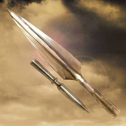 Griechischer Dory Satz Speerspitze und Schaftkappe halb scharf