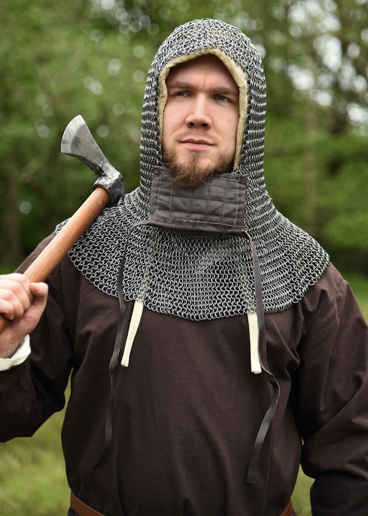 Chainmail coif with square ventail, untreated, 8 mm