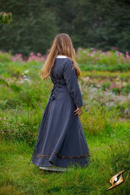 Medieval dress Estrid with herringbone pattern, dark grey