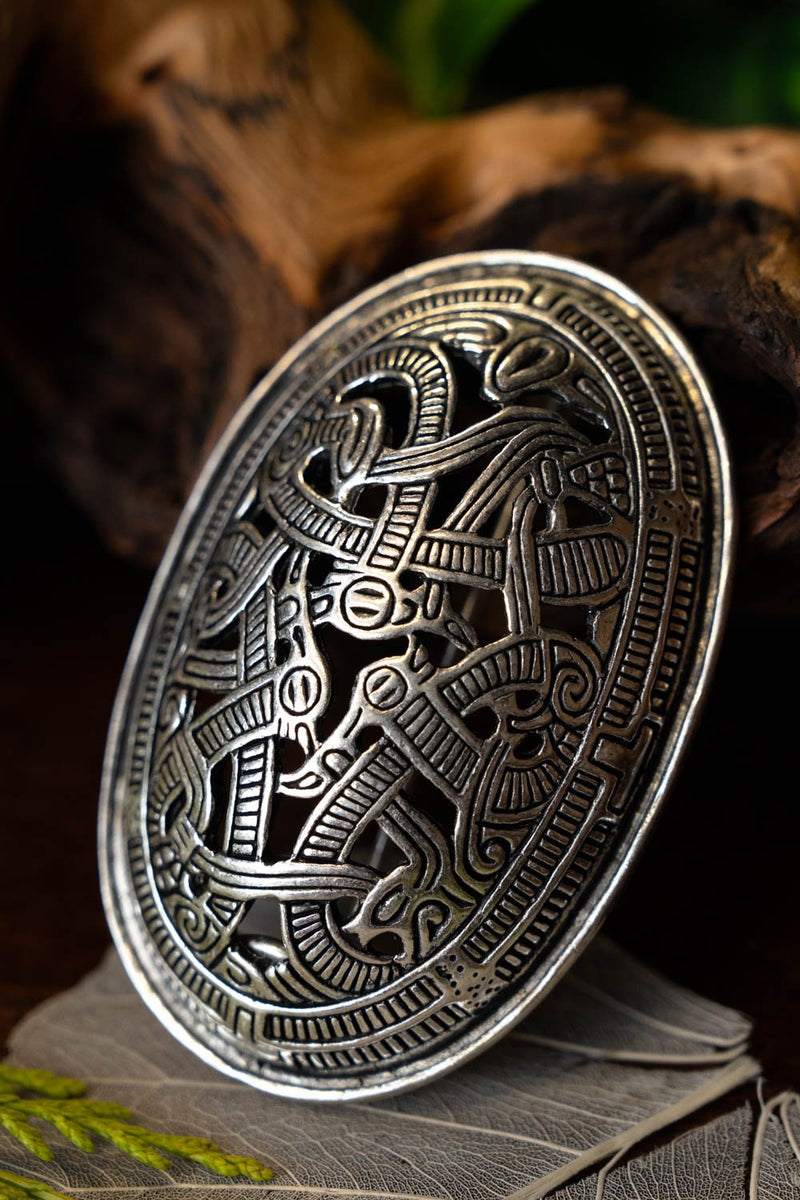 Viking skildpaddebroche i Jellinge-stil, forsølvet, pris pr. stk.