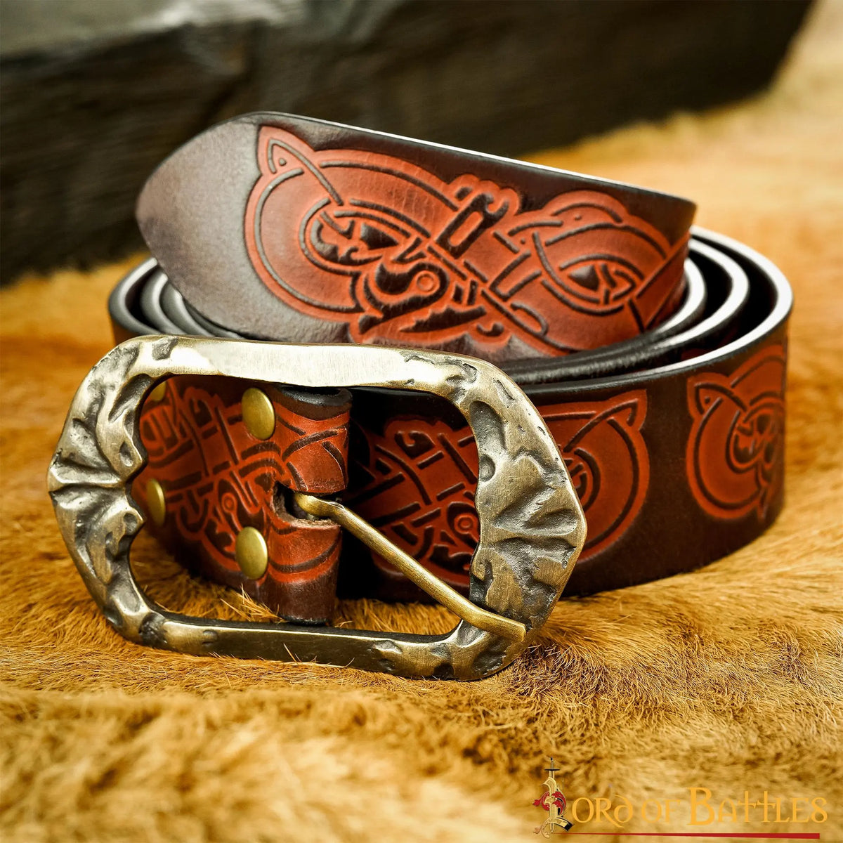 Viking belt with dragons, 130 cm, brown