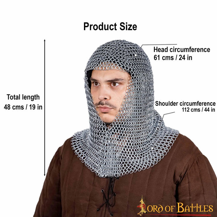 Chainmail coif, galvanised, butted round rings