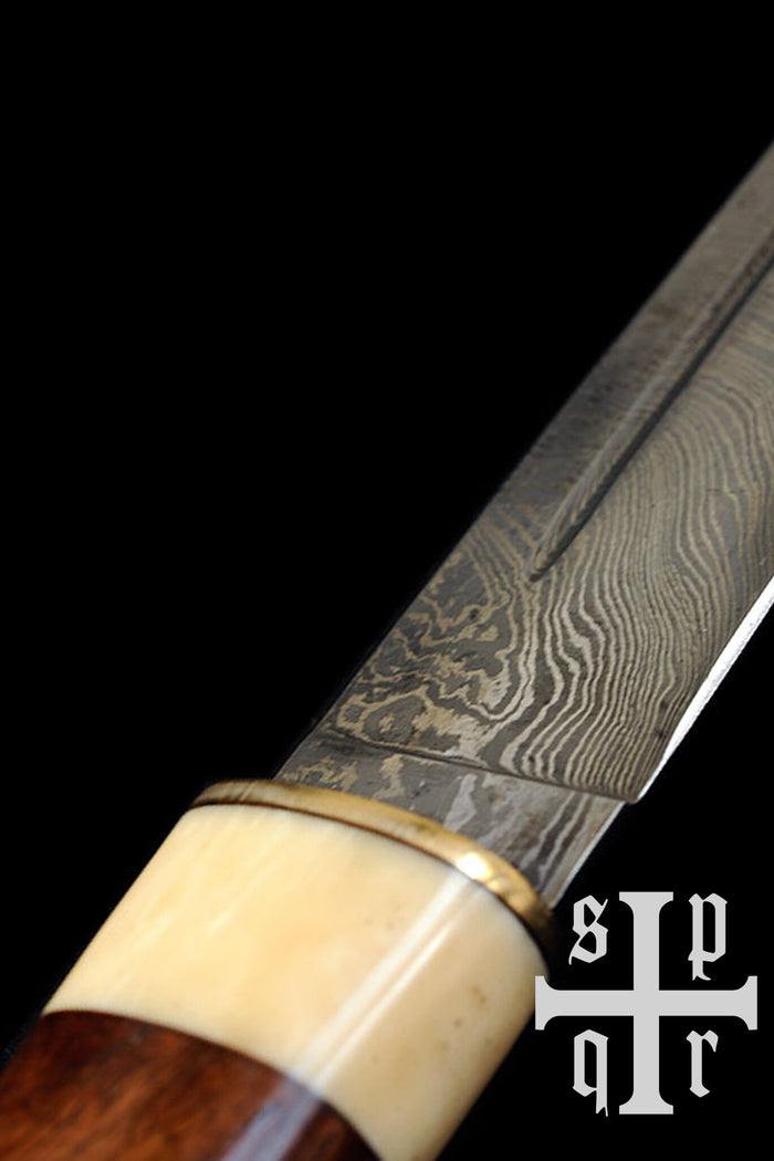 Viking seax Wexford, Damascus steel, semi-sharp