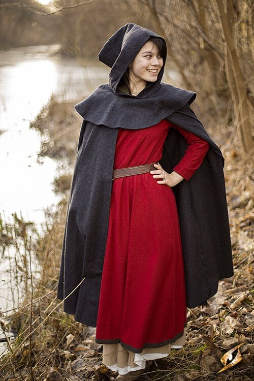 Medieval hooded cloak Thomas, grey, wool mix