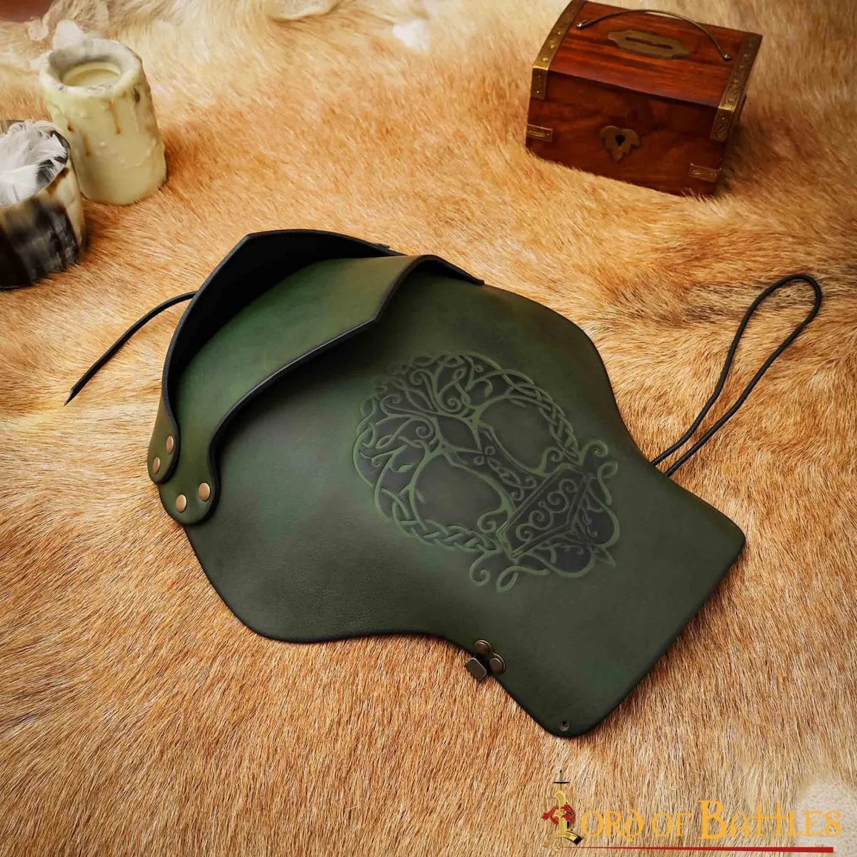 Leather Pauldron Yggdrasil Mjolnir, Brown