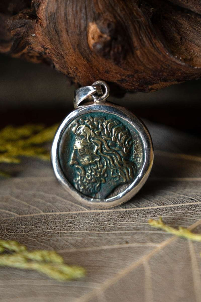 Coin pendant Zeus, sterling silver