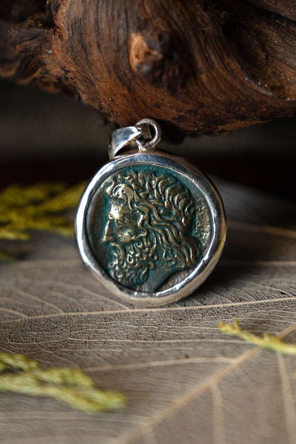 Coin pendant Zeus, sterling silver