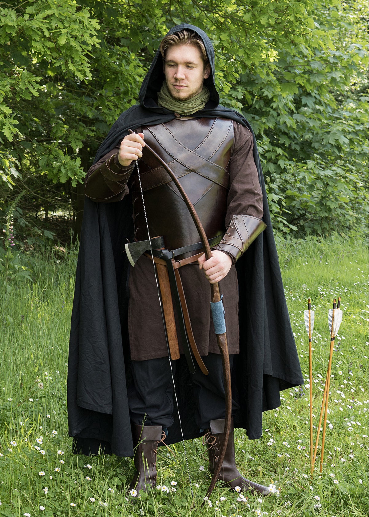Leather torso armour with cross, brown