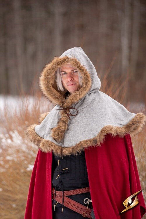 Cappuccio medievale Geralt, grigio, misto lana