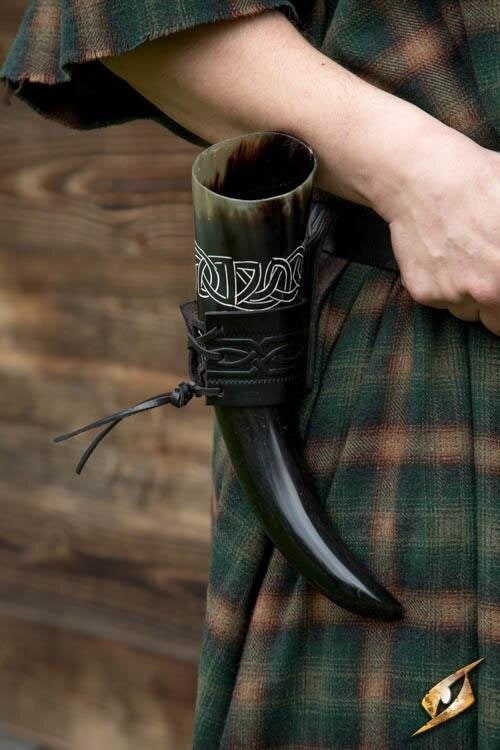 Leather drinking horn holder Edda, black