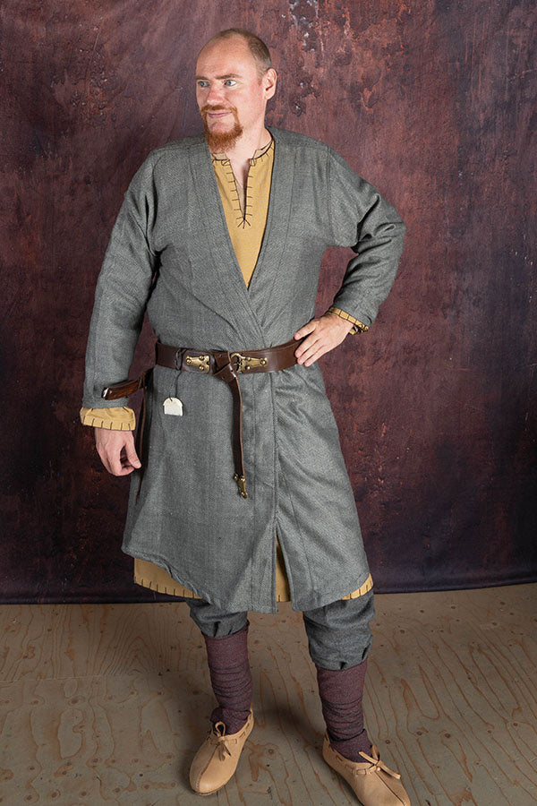 Wikinger Kaftan, grau, Fischgrätmuster, Wollmix