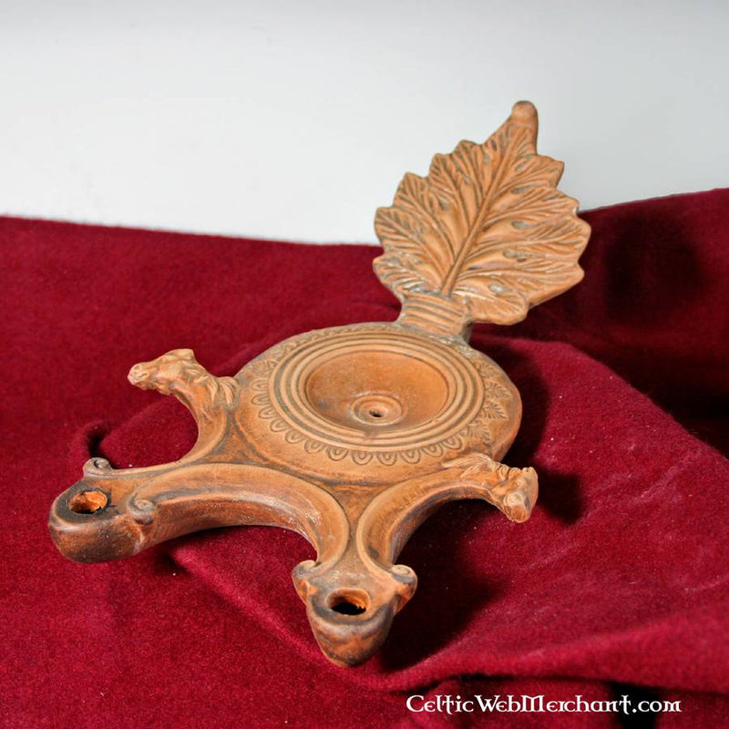 Lampada romana a olio doppia con palmetta