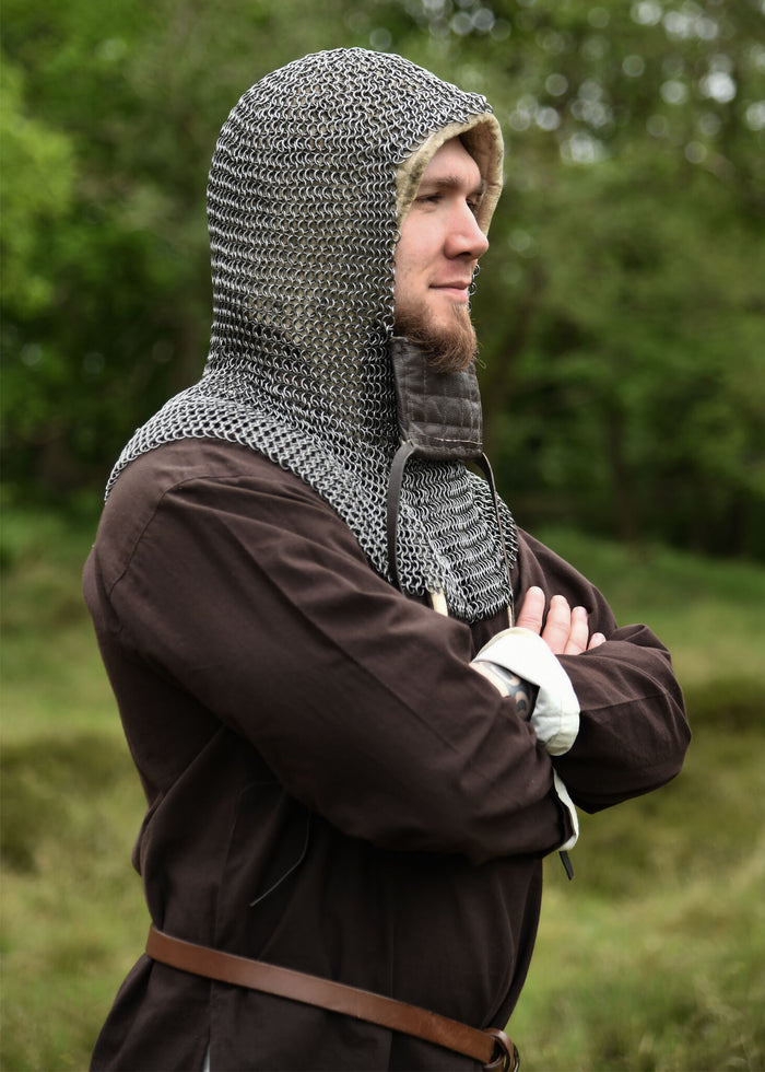 Chainmail coif with square ventail, untreated, 8 mm