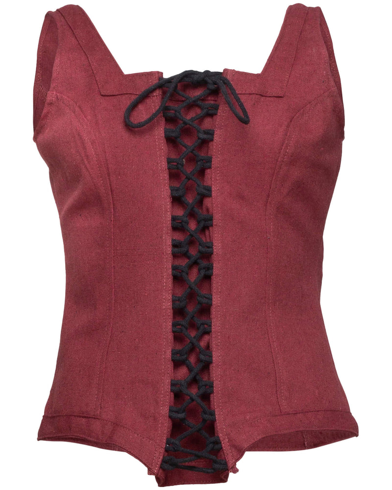 Corsage médiéval Ursula, coton, bordeaux rouge