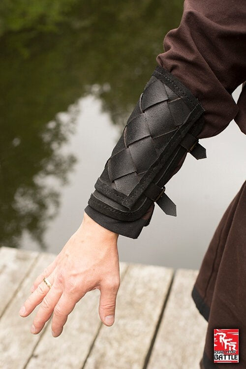 Leather Viking bracers, underarm guards, black, pair