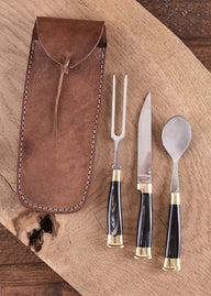 Horn cutlery set with pouch, stainless steel