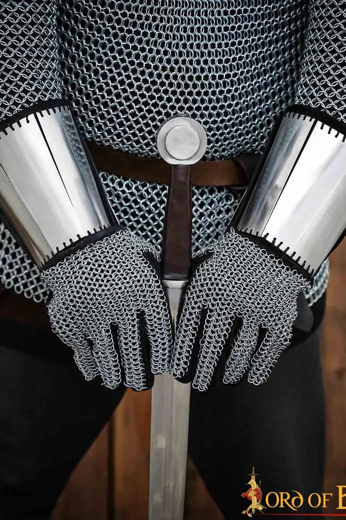 Chain mail gloves with steel plates, butted, 6 mm