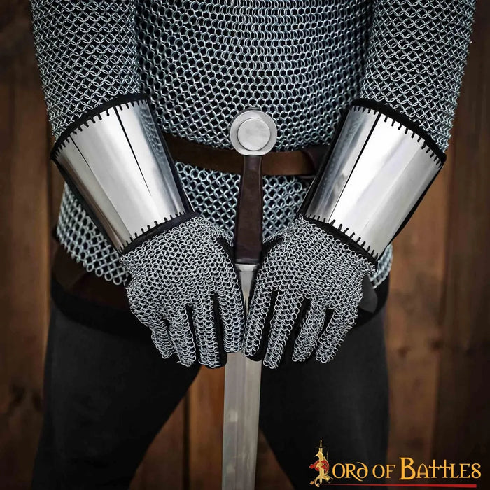 Chain mail gloves with steel plates, butted, 6 mm