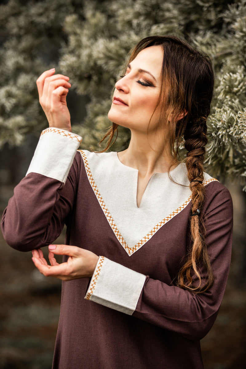 Abito vichingo Estrid, marrone-naturale