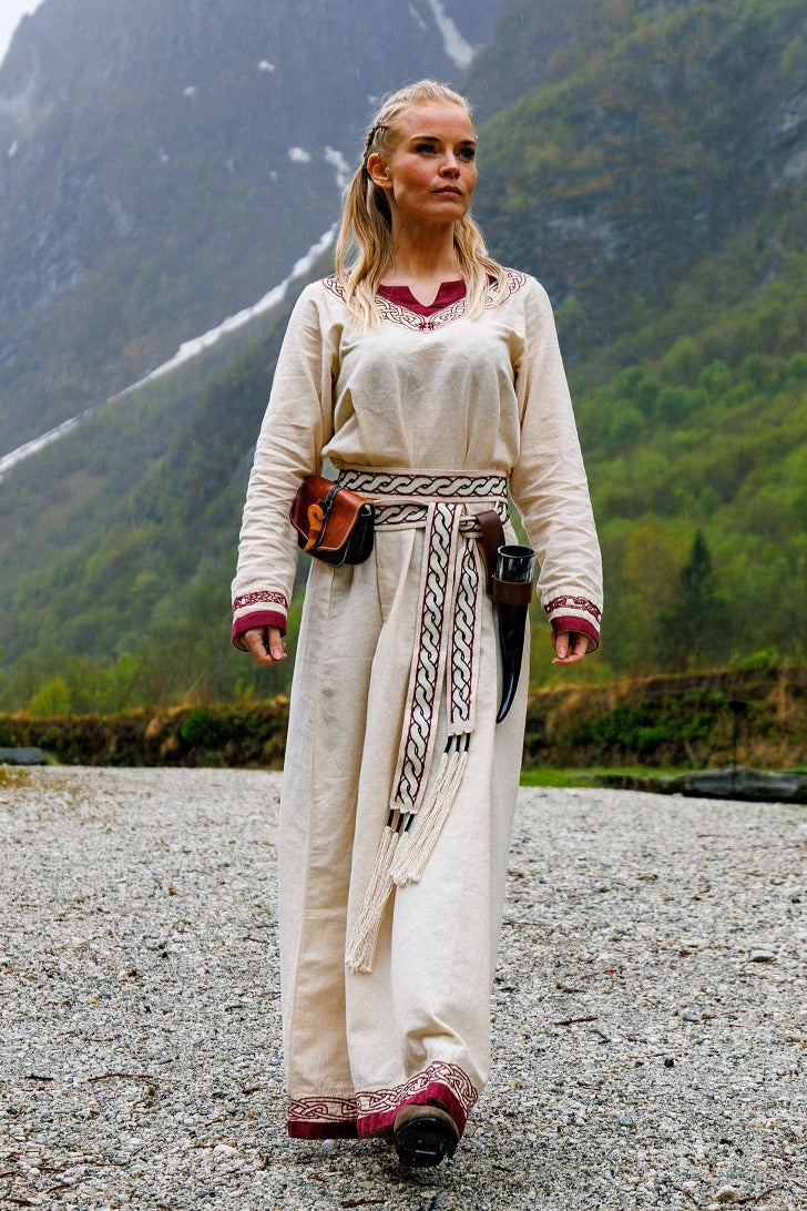 Abito vichingo Lagertha, naturale-rosso