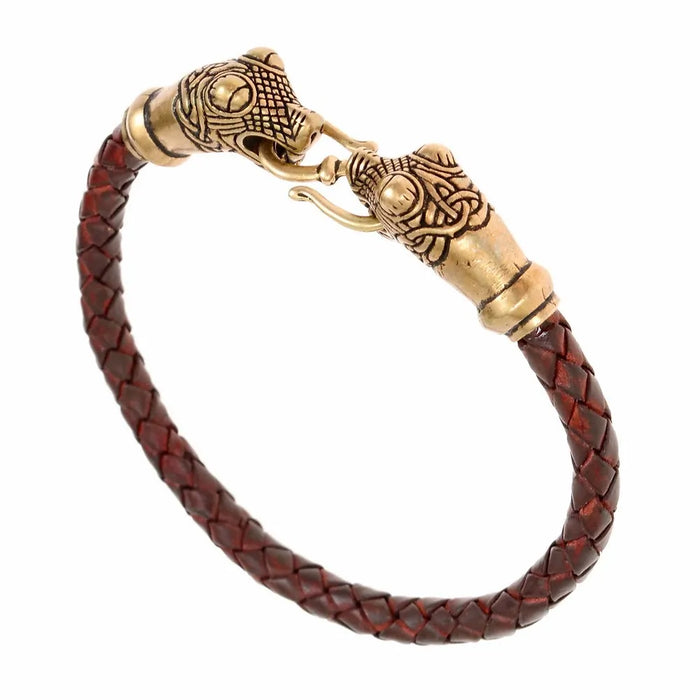 Leather Viking bracelet Oseberg, bronze
