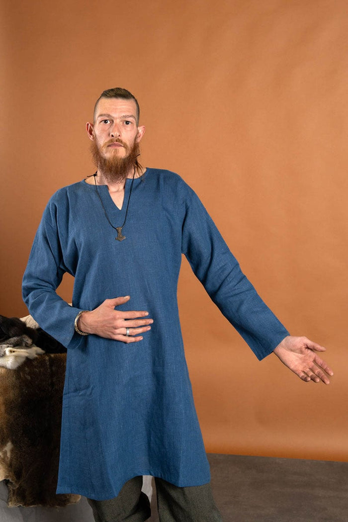 Medieval tunic Eirik, linen, blue