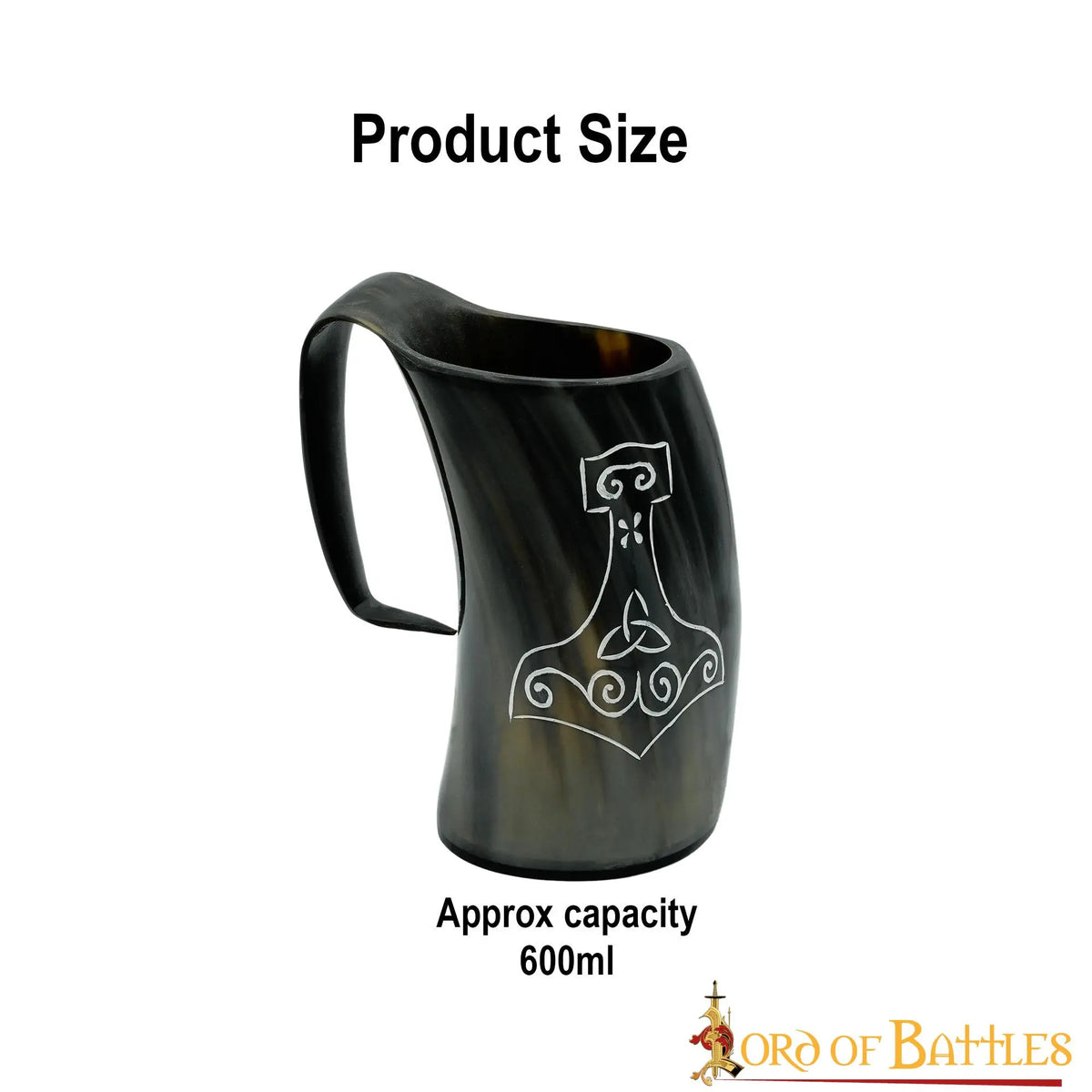 Viking horn mug with Thor's hammer, 500-650 ml