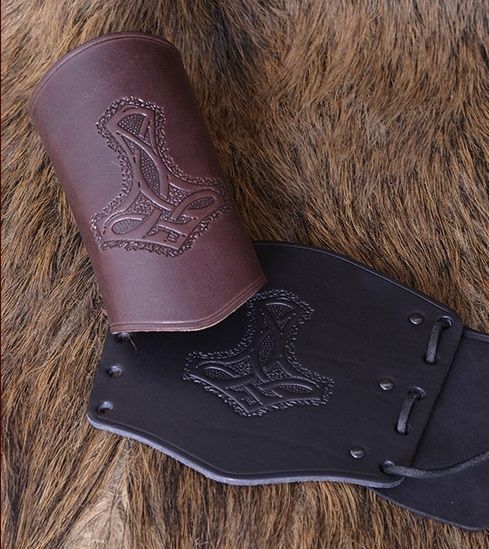Viking bracers, forearm guards, long, brown