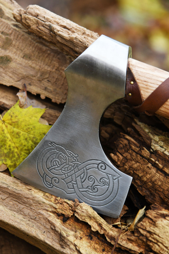 Viking axe, type D, engraved, semi-sharp