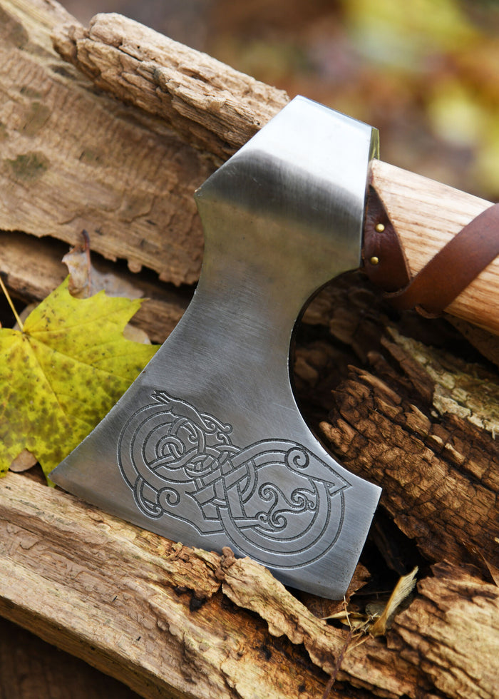 Viking axe, type D, engraved, semi-sharp