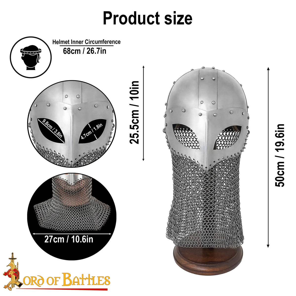 10th century Viking spectacle helmet with chain mail, 1.6 mm