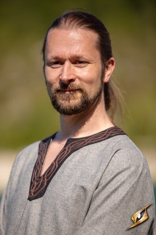 Viking tunic Hilmar, fishbone, gray, wool blend