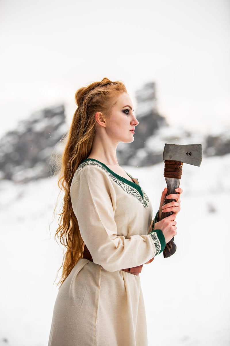 Abito vichingo Lagertha, naturale-verde