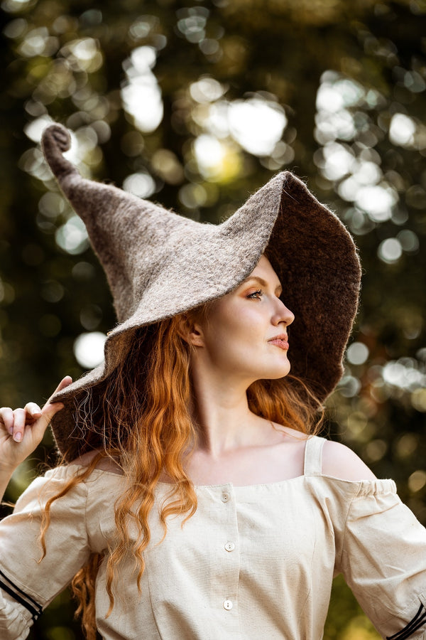 Witch hat, natural-brown, wool felt