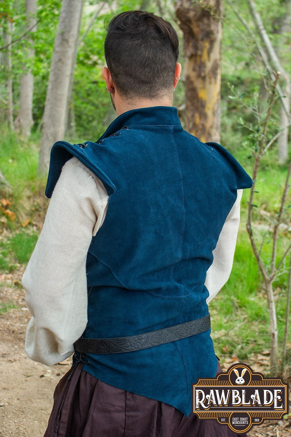 Split leather jerkin Diego, blue