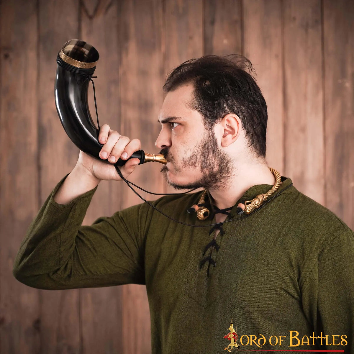 Viking signal horn with brass mouthpiece