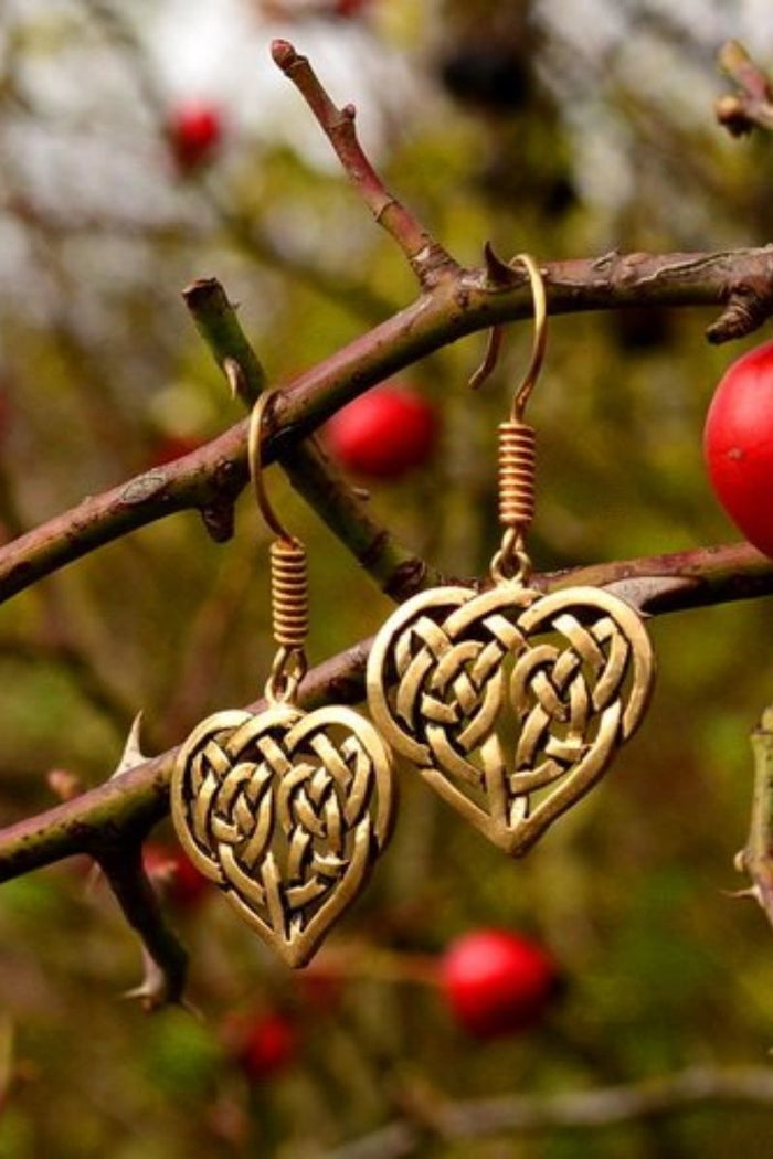 Earrings with Celtic heart, bronze