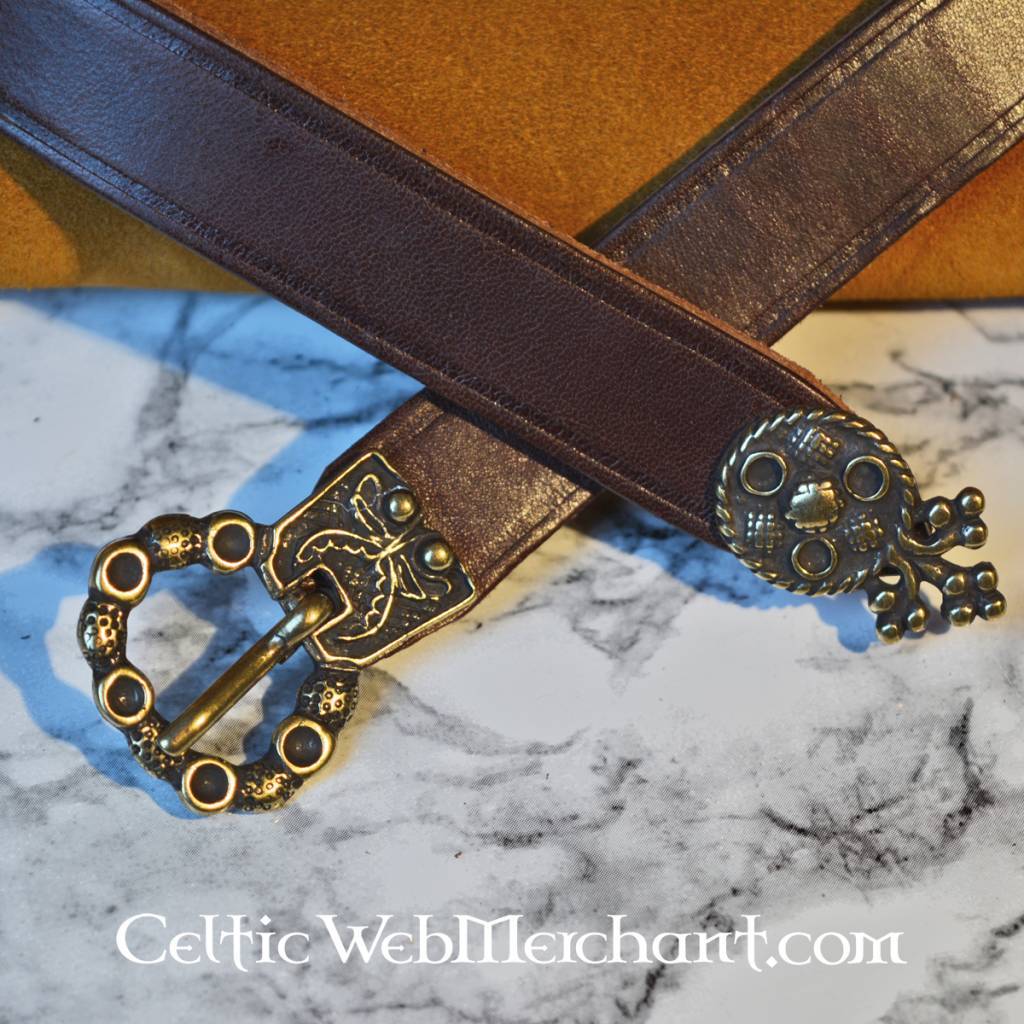 15th century belt with belt end London, brown leather, silvered buckle, 165 cm