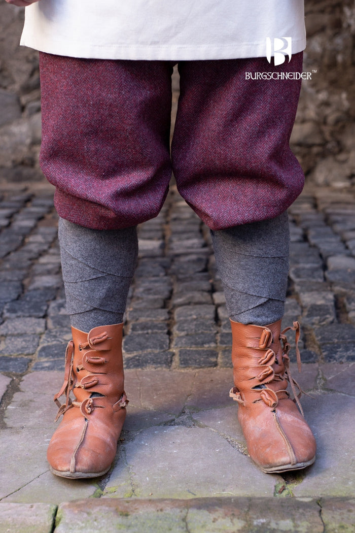 Viking trousers Ivar, herringbone pattern, wool blend, burgundy red