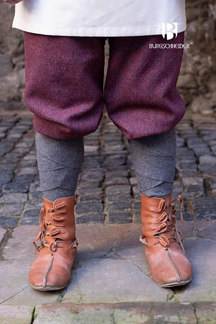 Viking trousers Ivar, herringbone pattern, wool blend, burgundy red