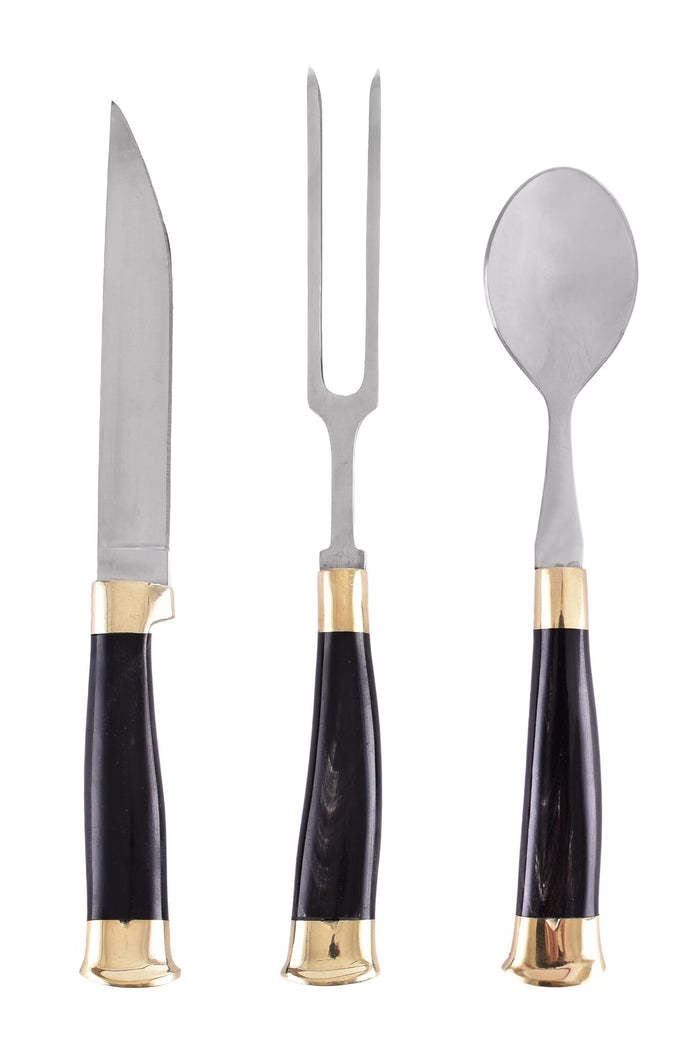 Horn cutlery set with pouch, stainless steel