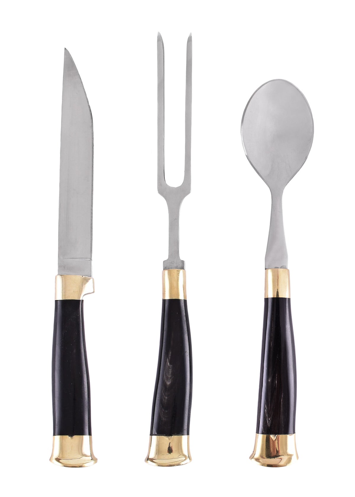Horn cutlery set with pouch, stainless steel