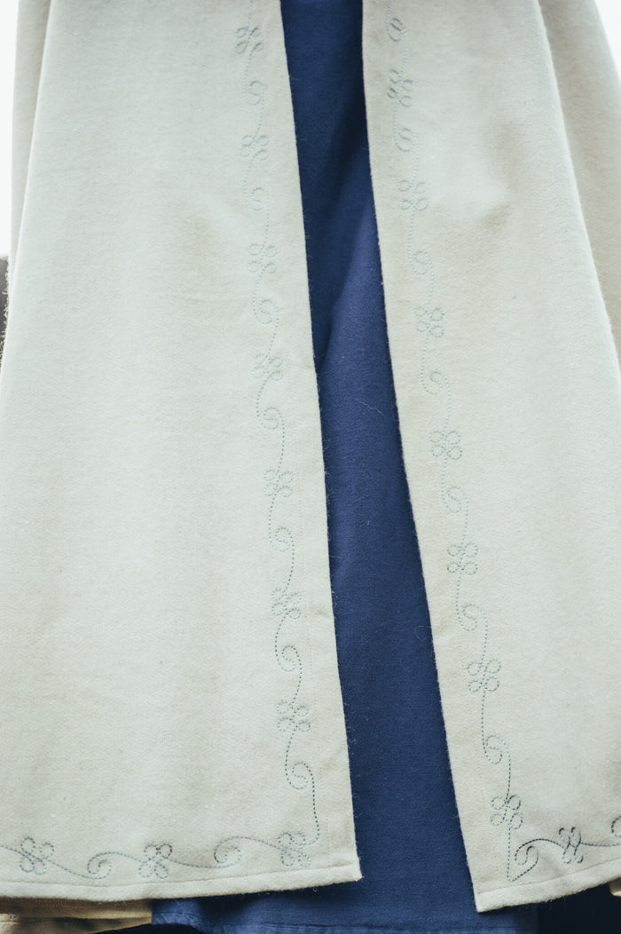 Embroidered cloak Damia, cream, wool mix