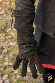 Leather fighting gloves suede, black