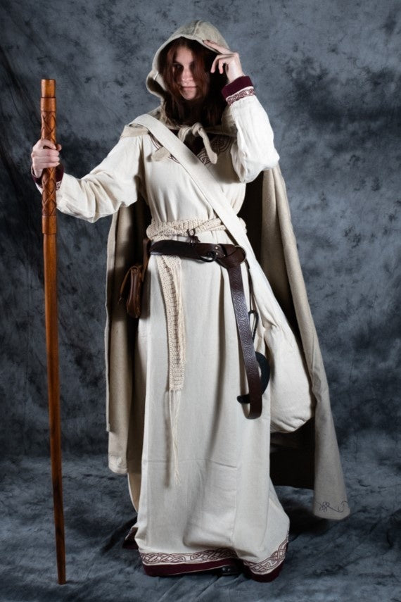 Embroidered cloak Damia, cream, wool mix