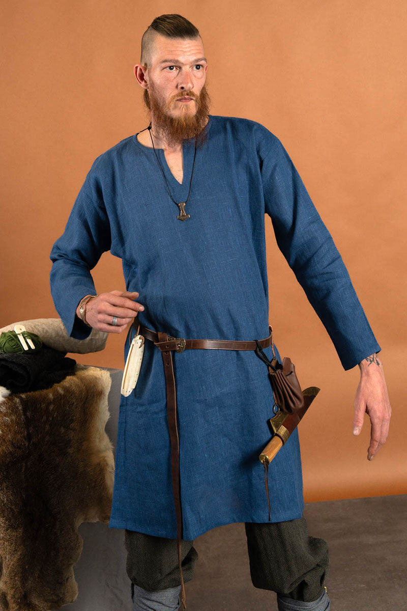 Tunique viking Eirik, lin, bleu
