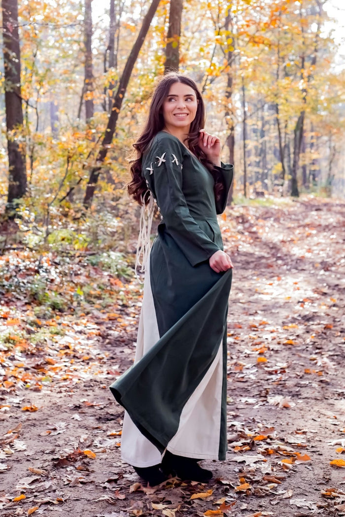 Medieval dress Larina, green-naturel