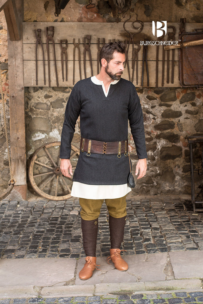 Viking tunic Tyr, black, wool blend, herringbone
