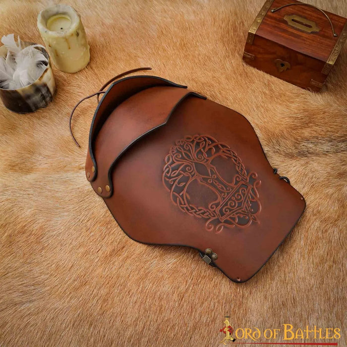 Leather Pauldron Yggdrasil Mjolnir, Brown