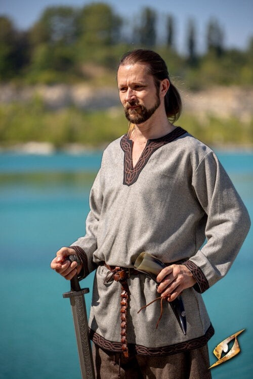 Viking tunic Hilmar, fishbone, gray, wool blend